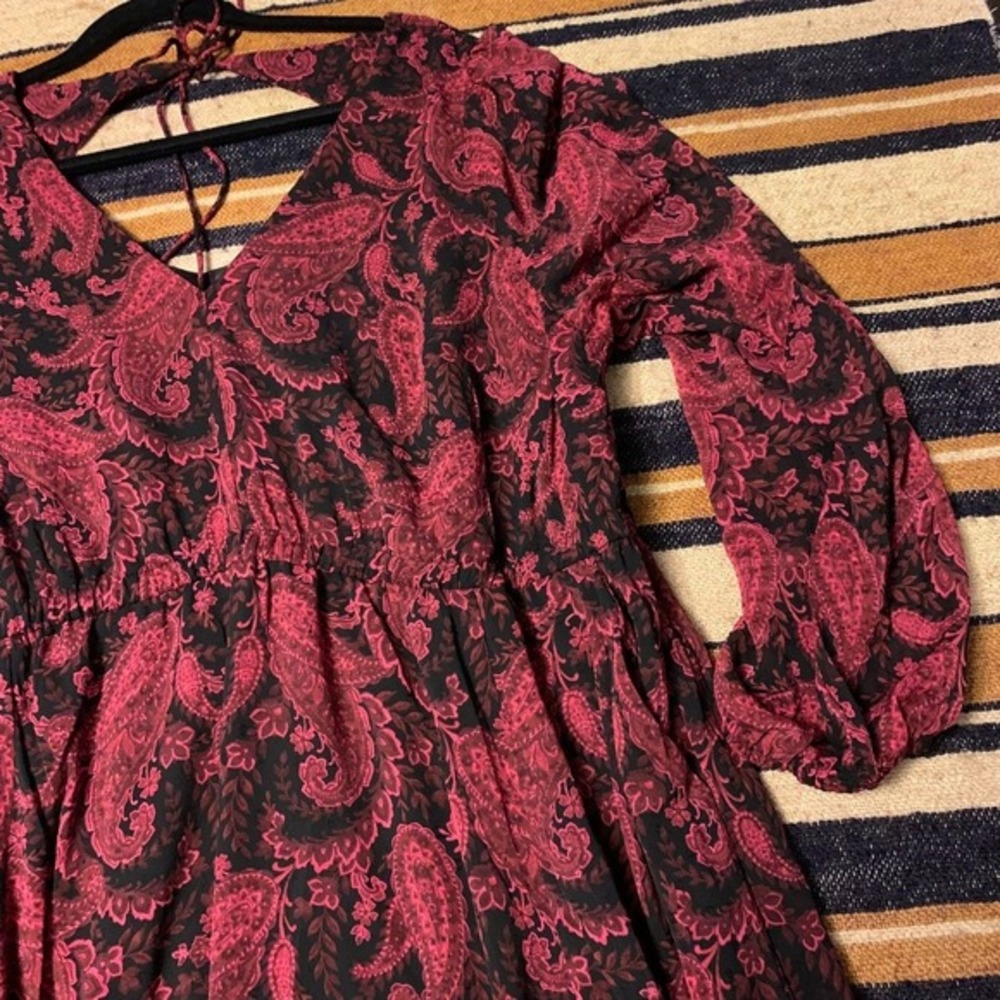 Torrid Midi Dress Tea Length Clip Dot Open Back A-Line Witchy 2 Paisley Black - Picture 8 of 11